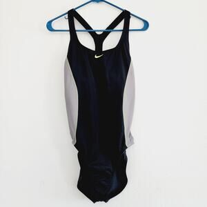 Nike One Piece Colorblock Grey & Black Swimsuit Open Racerback XL